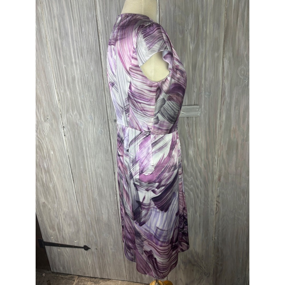 Armani Collezioni Silk Sheath Dress Womens 8 Purple Abstract Knot V-Neck Italy - Picture 6 of 14